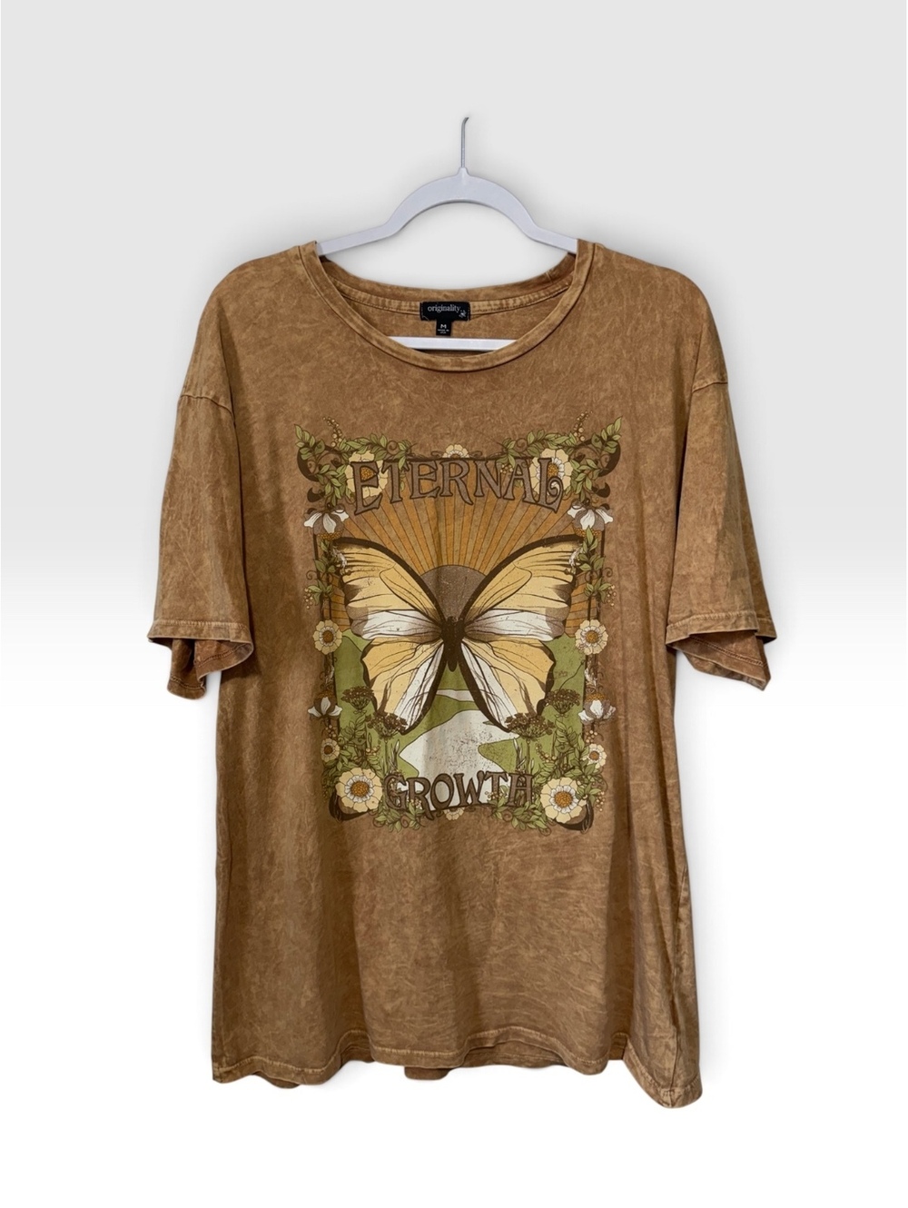 Originality Boho Festival Brown Eternal Growth' Butterfly Graphic T-Shirt Medium